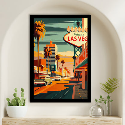 Las Vegas Strip 1960s Retro Art Print, Las Vegas Strip, Framed Art Print, Picture Framed, Painting Art