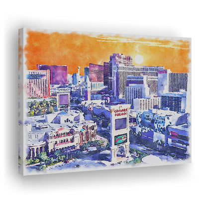 Las Vegas Watercolor, Las Vegas Nevada Painting, Sport Art, Gifts for him, Canvas Print Wall Art