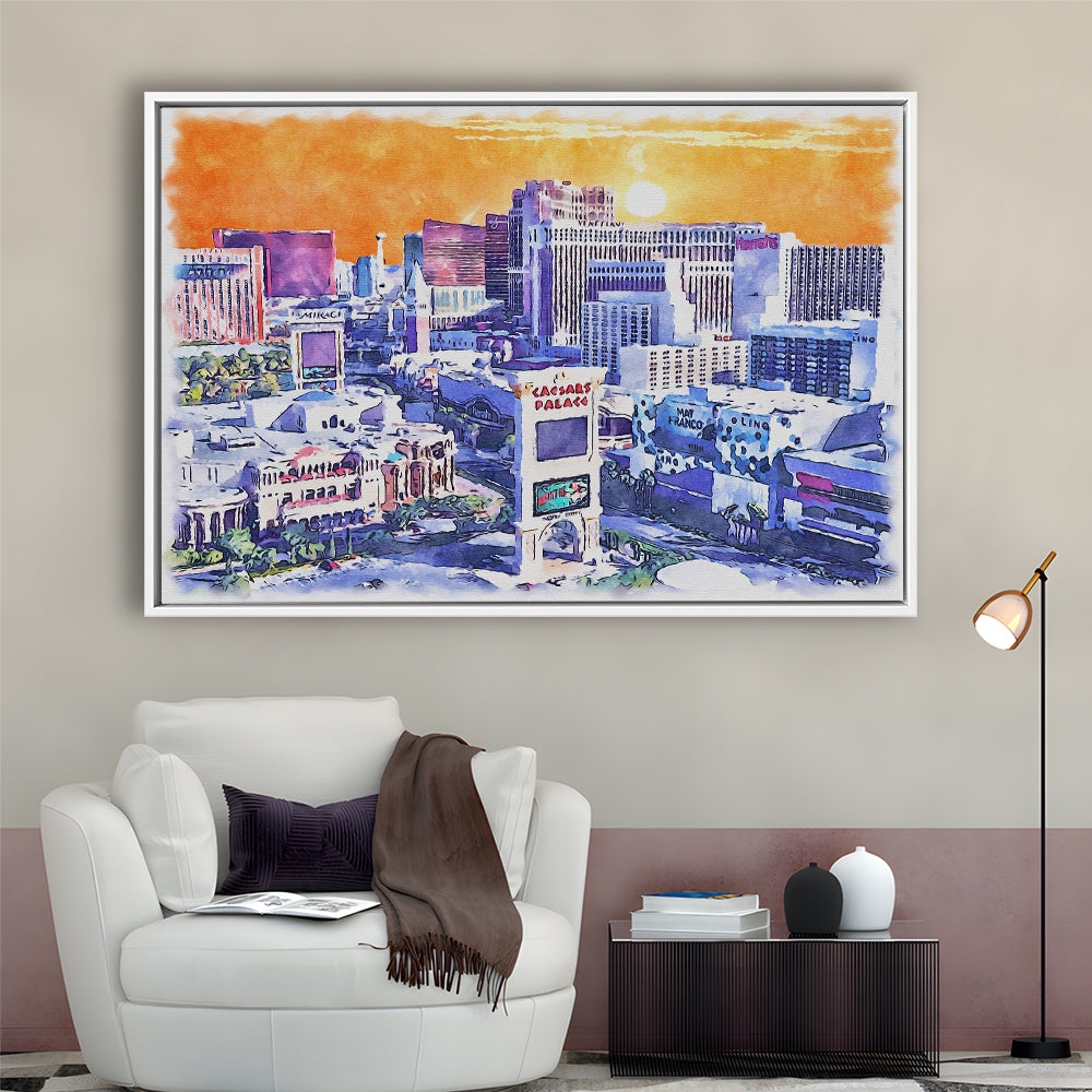 Las Vegas Watercolor, Las Vegas Nevada Painting, Sport Gift Art, Framed Canvas Print Wall Art