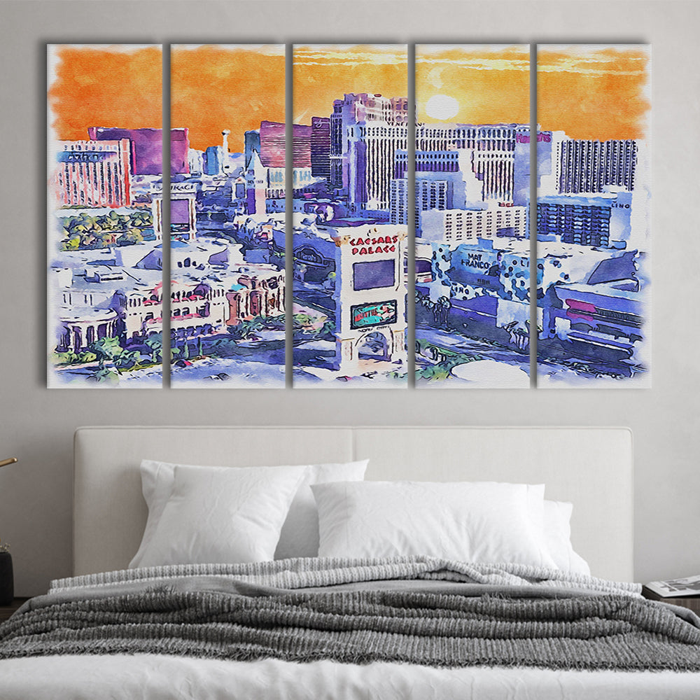 Las Vegas Watercolor, Las Vegas Nevada Painting, Sport Art, Extra Large Canvas Print Wall Art
