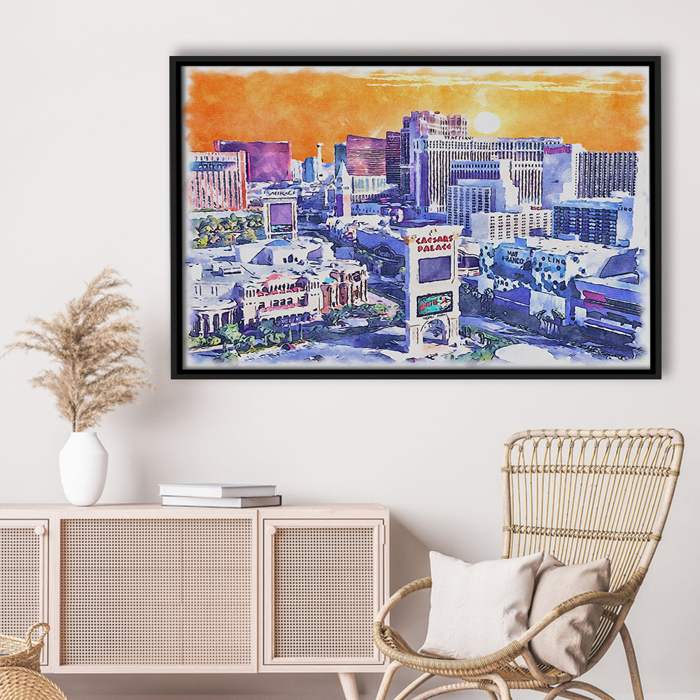 Las Vegas Watercolor, Las Vegas Nevada Painting, Sport Gift Art, Framed Canvas Print Wall Art
