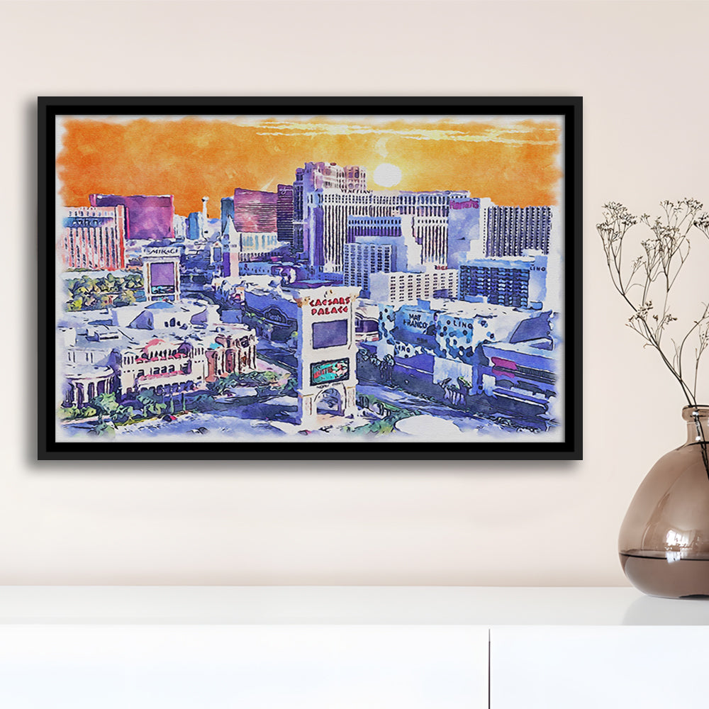 Las Vegas Watercolor, Las Vegas Nevada Painting, Sport Gift Art, Framed Canvas Print Wall Art