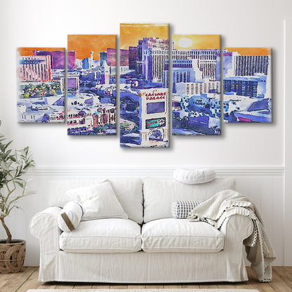Las Vegas Watercolor, Las Vegas Nevada Painting, Sport Art, Mixed 5 Panel, Canvas Print Wall Art