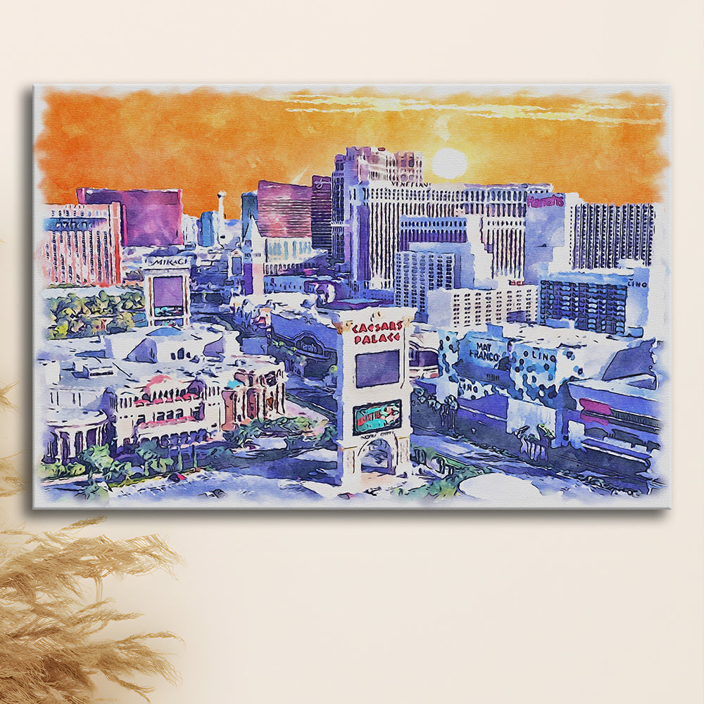 Las Vegas Watercolor, Las Vegas Nevada Painting, Sport Art, Gifts for him, Canvas Print Wall Art