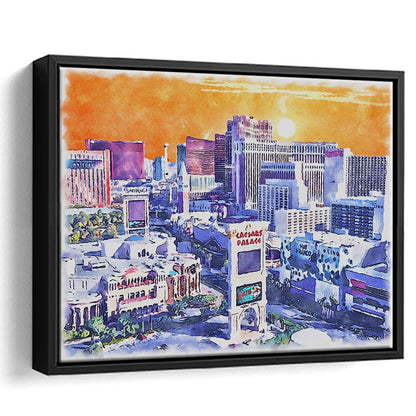 Las Vegas Watercolor, Las Vegas Nevada Painting, Sport Gift Art, Framed Canvas Print Wall Art