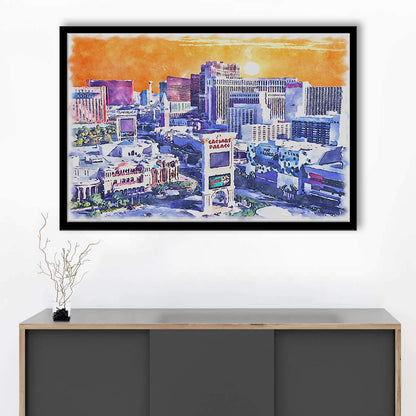 Las Vegas Watercolor, Las Vegas Nevada Painting, Sport Gift Art, Framed Art Print Wall Decor