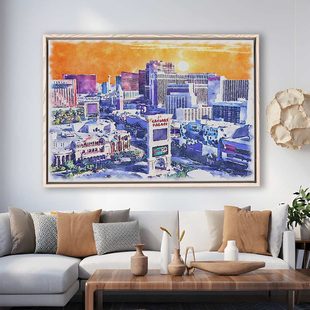 Las Vegas Watercolor, Las Vegas Nevada Painting, Sport Gift Art, Framed Canvas Print Wall Art