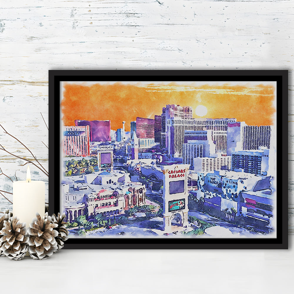 Las Vegas Watercolor, Las Vegas Nevada Painting, Sport Gift Art, Framed Canvas Print Wall Art