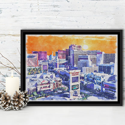 Las Vegas Watercolor, Las Vegas Nevada Painting, Sport Gift Art, Framed Canvas Print Wall Art