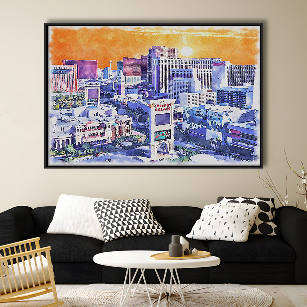 Las Vegas Watercolor, Las Vegas Nevada Painting, Sport Gift Art, Framed Canvas Print Wall Art
