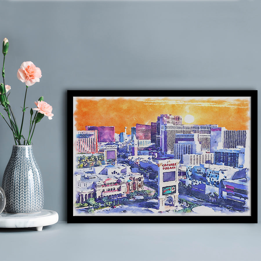 Las Vegas Watercolor, Las Vegas Nevada Painting, Sport Gift Art, Framed Art Print Wall Decor