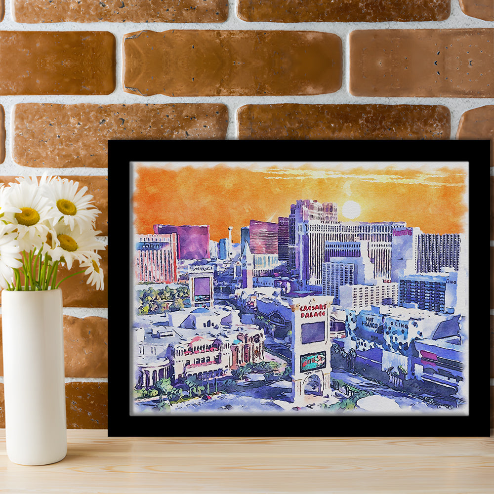 Las Vegas Watercolor, Las Vegas Nevada Painting, Sport Gift Art, Framed Art Print Wall Decor