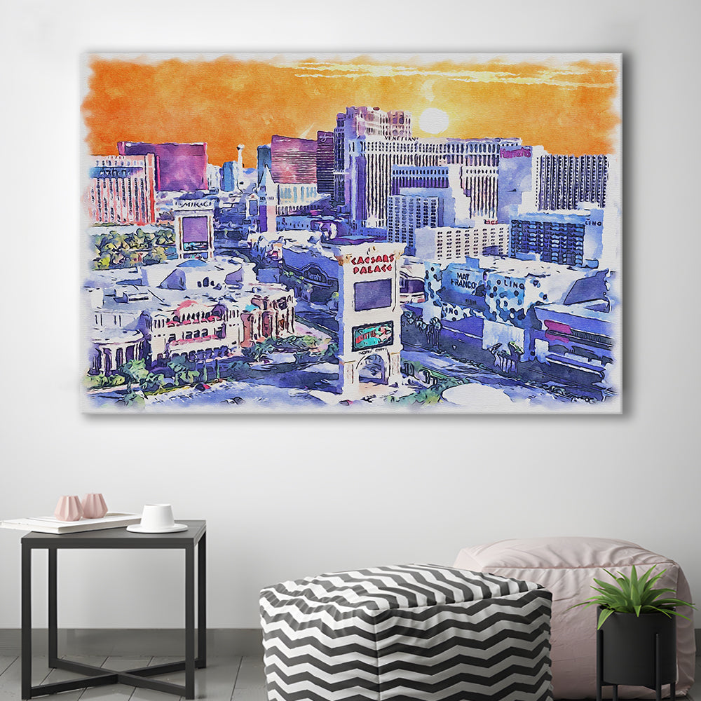 Las Vegas Watercolor, Las Vegas Nevada Painting, Sport Art, Gifts for him, Canvas Print Wall Art