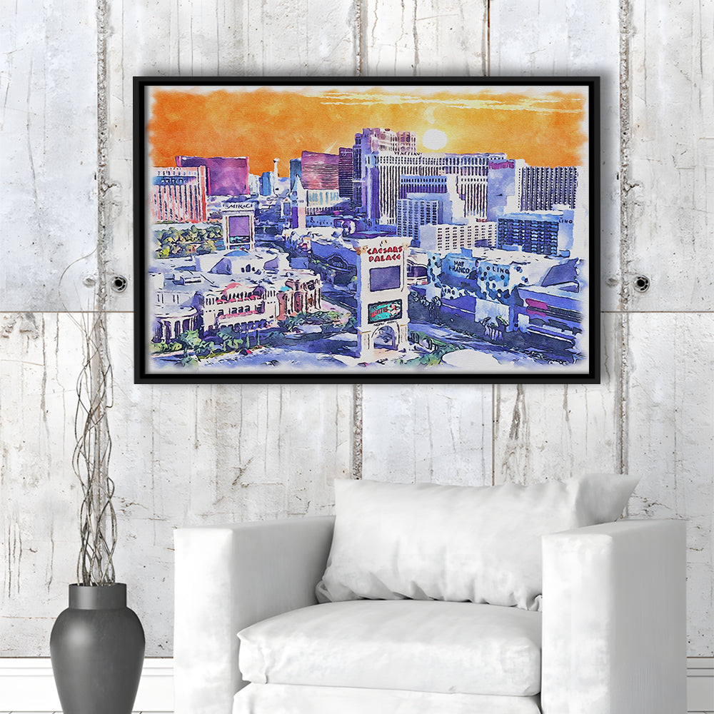 Las Vegas Watercolor, Las Vegas Nevada Painting, Sport Gift Art, Framed Canvas Print Wall Art
