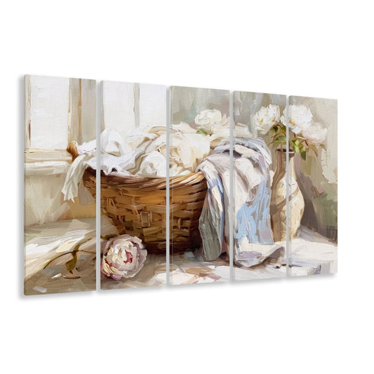 Laundry Room,Oil Painting,Vintage Print,Laundry Room Decor, 5 Panel B Canvas Print Wall Art, Extra Large Canvas
