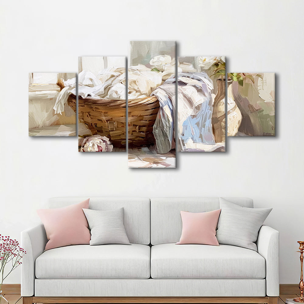 Laundry Room,Oil Painting,Vintage Print,Laundry Room Decor, 5 Panel Mixed Canvas Print Wall Art, Large Canvas