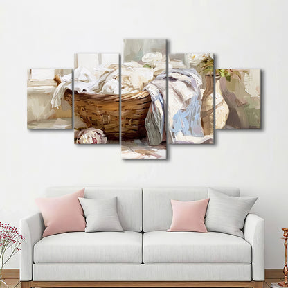 Laundry Room,Oil Painting,Vintage Print,Laundry Room Decor, 5 Panel Mixed Canvas Print Wall Art, Large Canvas