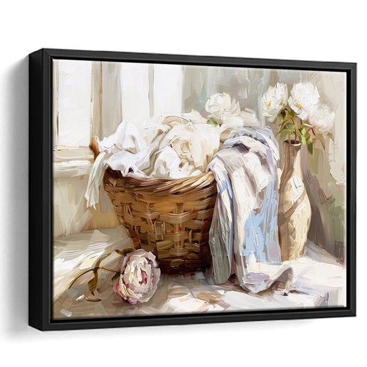 Laundry Room,Oil Painting,Vintage Print,Laundry Room Decor, Framed Canvas Print Wall Art, Floating Frame
