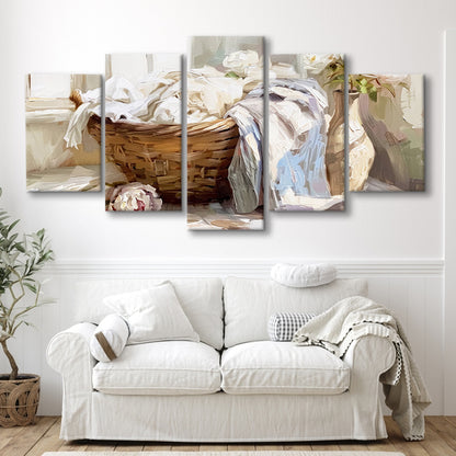 Laundry Room,Oil Painting,Vintage Print,Laundry Room Decor, 5 Panel Mixed Canvas Print Wall Art, Large Canvas