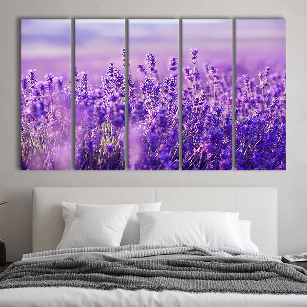 Lavender Field Canvas Print, Lavender Canvas Wall Art, Natural Wall Art, 5 Piece B Extra Large Cavas Print Wall Art Decor