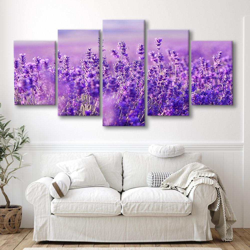 Lavender Field Canvas Print, Lavender Canvas Wall Art, Natural Wall Art Decor, 5 Piece Large Cavas Print Wall Art