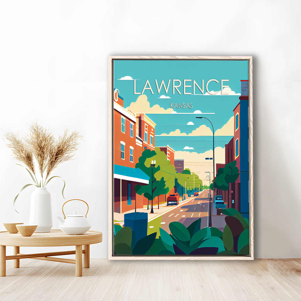 Lawrence Kansas Retro Art Print, Lawrence City Wall Art, Floating Framed Canvas Print, Framed Picture, Painting Canvas