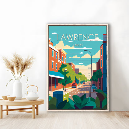 Lawrence Kansas Retro Art Print, Lawrence City Wall Art, Floating Framed Canvas Print, Framed Picture, Painting Canvas