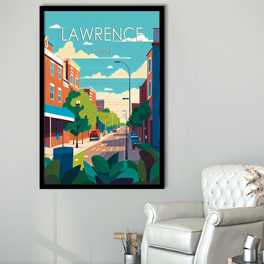 Lawrence Kansas Retro Art Print, Lawrence City Wall Art, Framed Art Print, Picture Framed, Painting Art