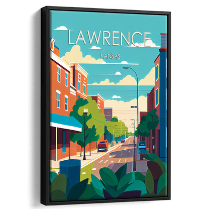 Lawrence Kansas Retro Art Print, Lawrence City Wall Art, Floating Framed Canvas Print, Framed Picture, Painting Canvas