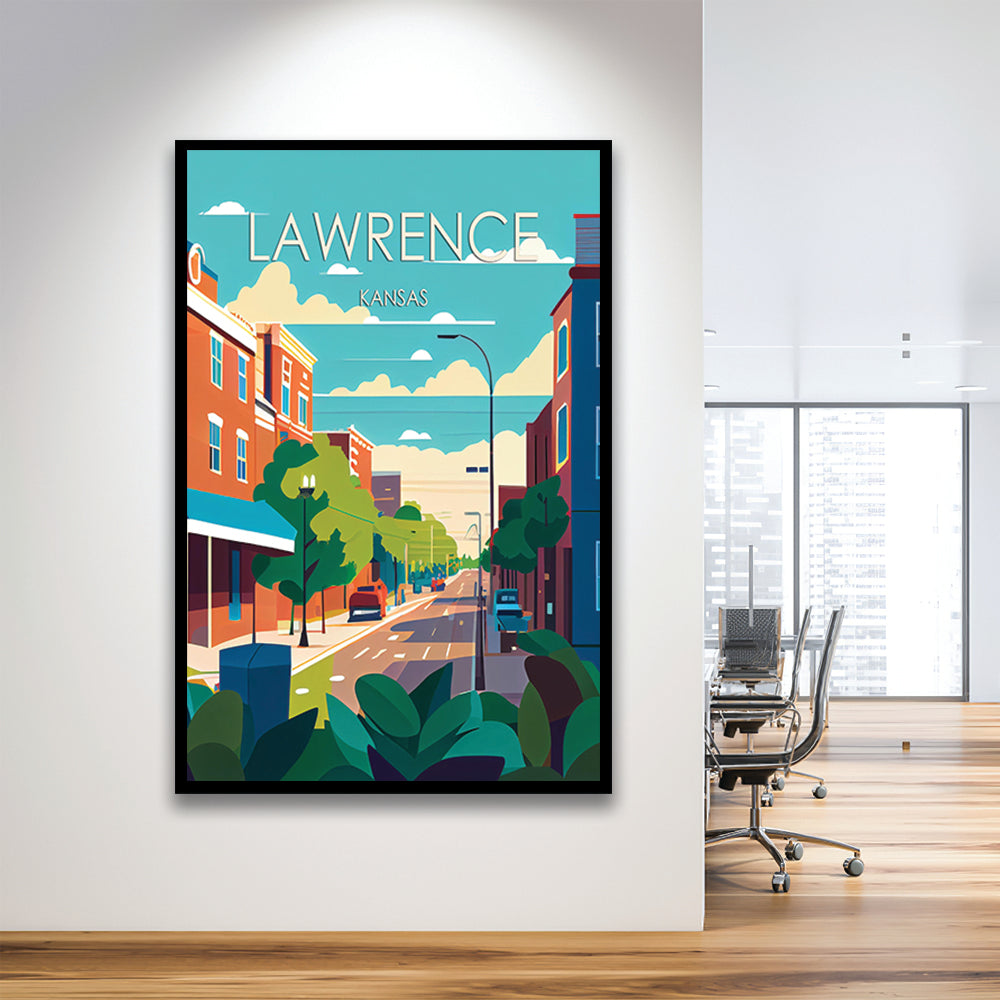 Lawrence Kansas Retro Art Print, Lawrence City Wall Art, Framed Art Print, Picture Framed, Painting Art