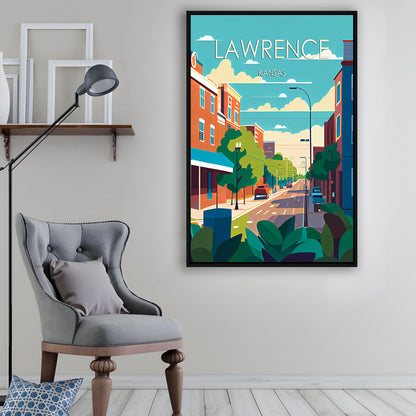 Lawrence Kansas Retro Art Print, Lawrence City Wall Art, Floating Framed Canvas Print, Framed Picture, Painting Canvas