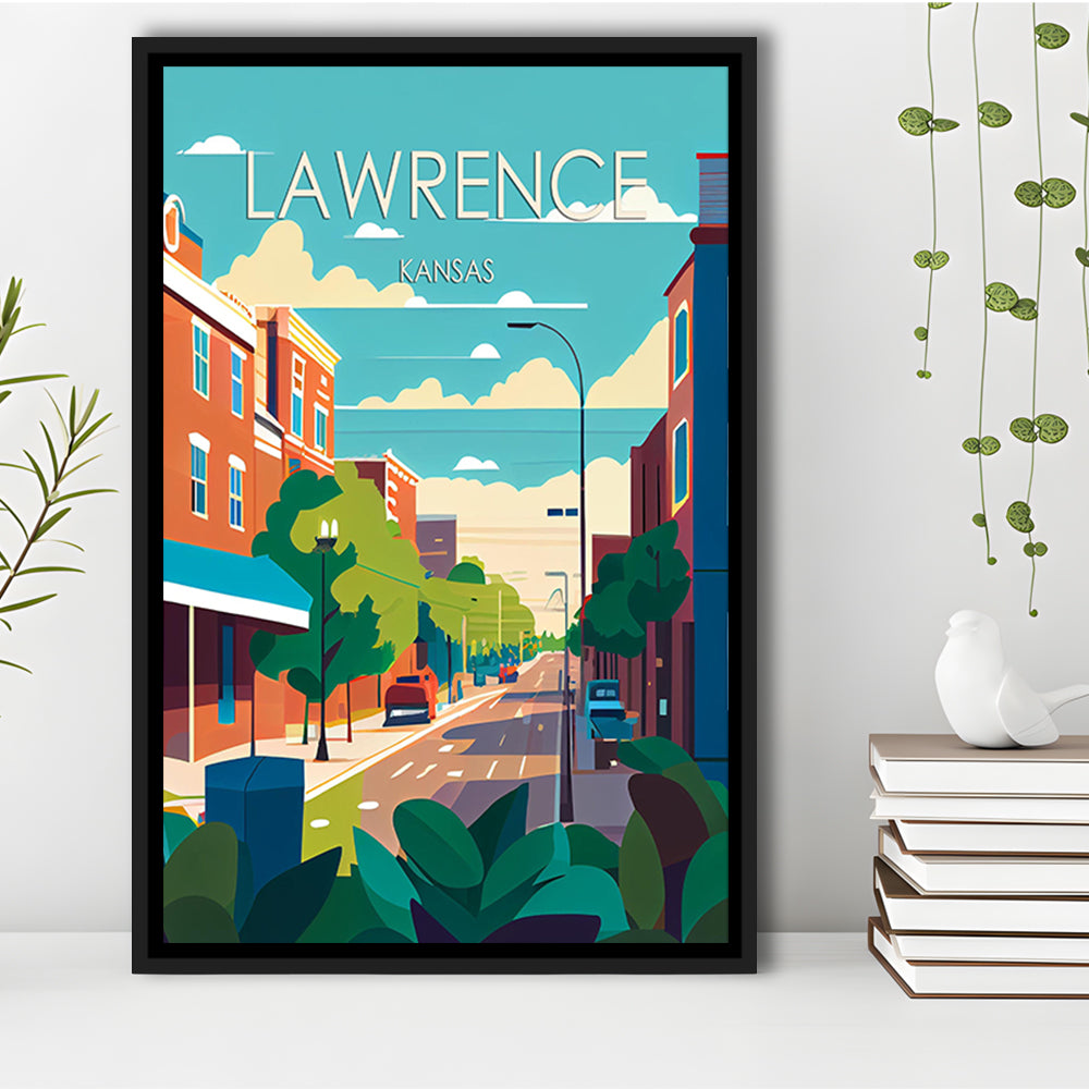 Lawrence Kansas Retro Art Print, Lawrence City Wall Art, Floating Framed Canvas Print, Framed Picture, Painting Canvas