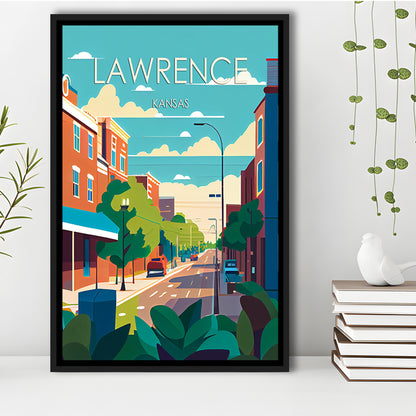 Lawrence Kansas Retro Art Print, Lawrence City Wall Art, Floating Framed Canvas Print, Framed Picture, Painting Canvas