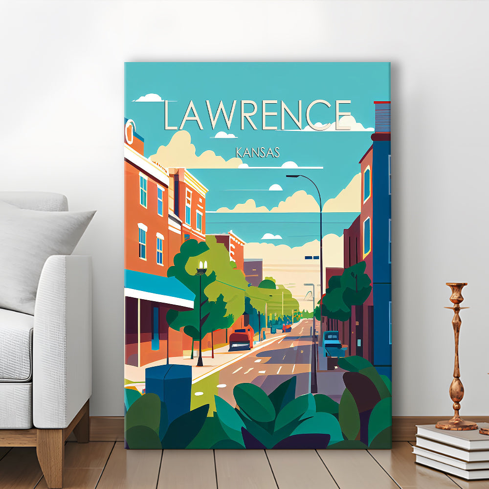 Lawrence Kansas Retro Art Print, Lawrence City Wall Art, Canvas Print, Painting Canvas, Living Room Decor