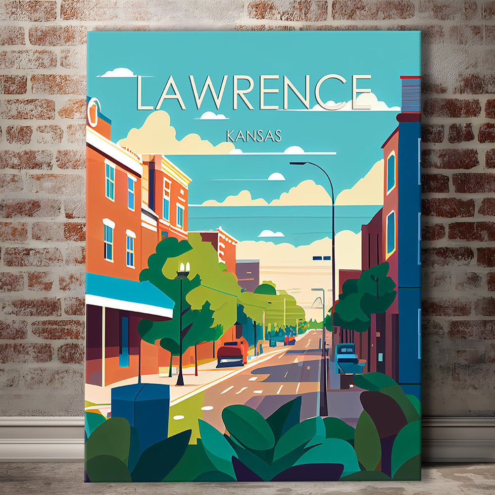 Lawrence Kansas Retro Art Print, Lawrence City Wall Art, Canvas Print, Painting Canvas, Living Room Decor