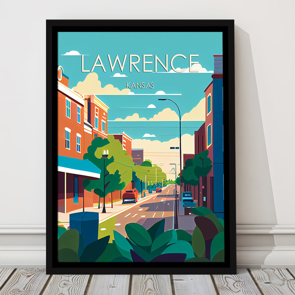 Lawrence Kansas Retro Art Print, Lawrence City Wall Art, Floating Framed Canvas Print, Framed Picture, Painting Canvas