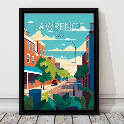 Lawrence Kansas Retro Art Print, Lawrence City Wall Art, Floating Framed Canvas Print, Framed Picture, Painting Canvas