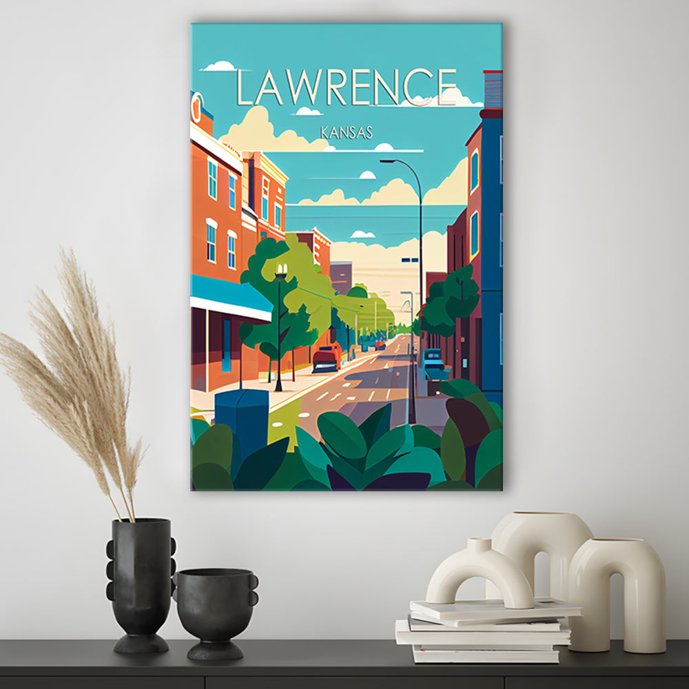 Lawrence Kansas Retro Art Print, Lawrence City Wall Art, Canvas Print, Painting Canvas, Living Room Decor