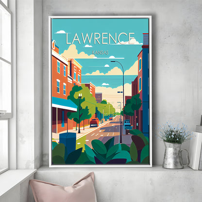 Lawrence Kansas Retro Art Print, Lawrence City Wall Art, Floating Framed Canvas Print, Framed Picture, Painting Canvas