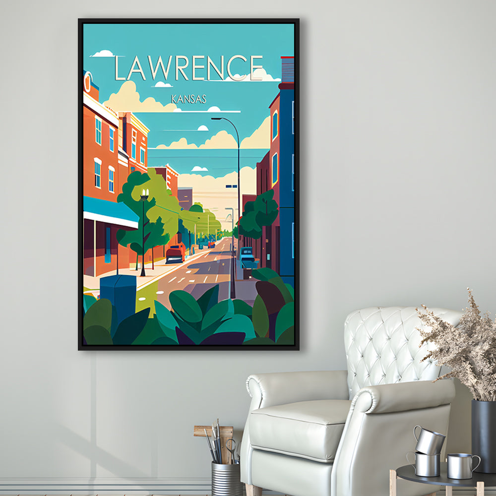 Lawrence Kansas Retro Art Print, Lawrence City Wall Art, Floating Framed Canvas Print, Framed Picture, Painting Canvas