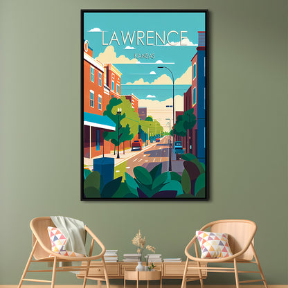 Lawrence Kansas Retro Art Print, Lawrence City Wall Art, Floating Framed Canvas Print, Framed Picture, Painting Canvas