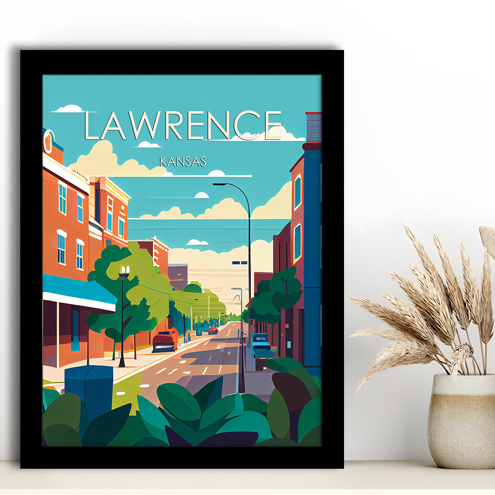 Lawrence Kansas Retro Art Print, Lawrence City Wall Art, Framed Art Print, Picture Framed, Painting Art