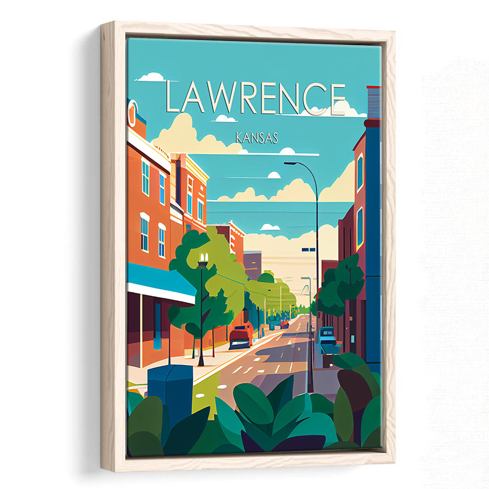 Lawrence Kansas Retro Art Print, Lawrence City Wall Art, Floating Framed Canvas Print, Framed Picture, Painting Canvas