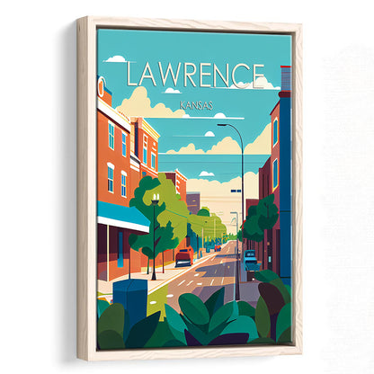 Lawrence Kansas Retro Art Print, Lawrence City Wall Art, Floating Framed Canvas Print, Framed Picture, Painting Canvas