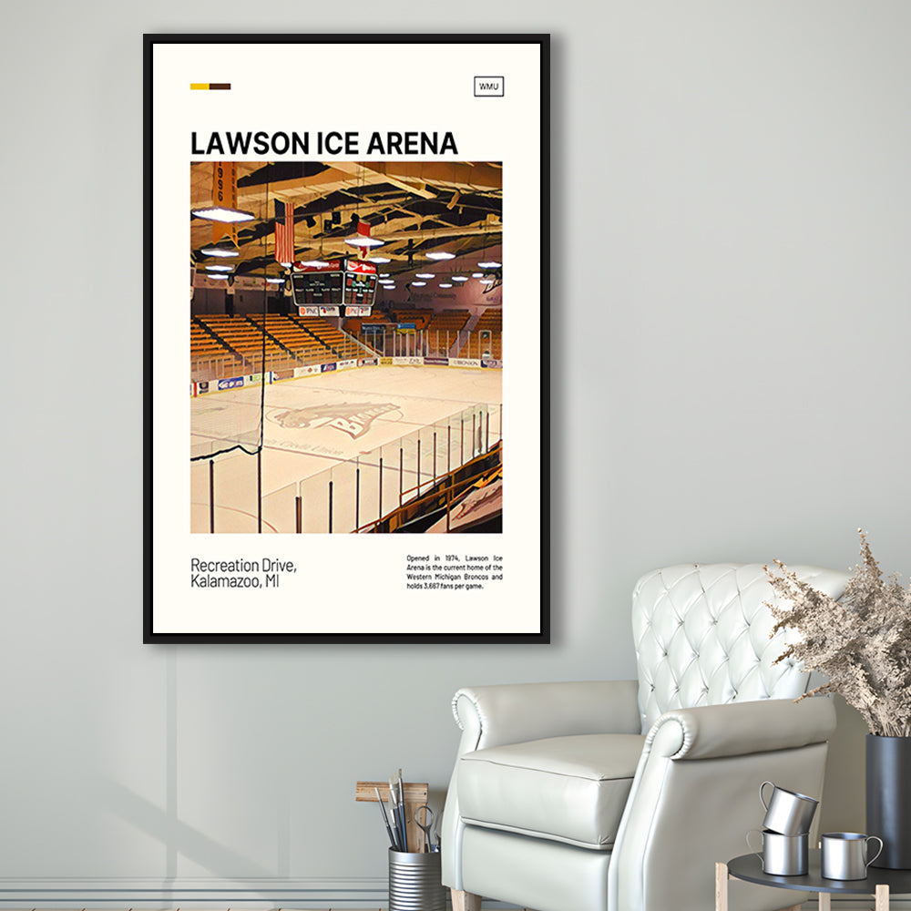 Lawson Ice Arena Print, Western Michigan Broncos Stadium Canvas Art, Man Cave Gift, Floating Framed Canvas Print Wall Art