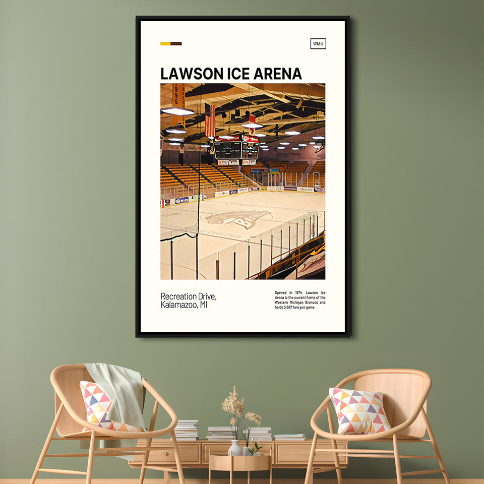 Lawson Ice Arena Print, Western Michigan Broncos Stadium Canvas Art, Man Cave Gift, Floating Framed Canvas Print Wall Art