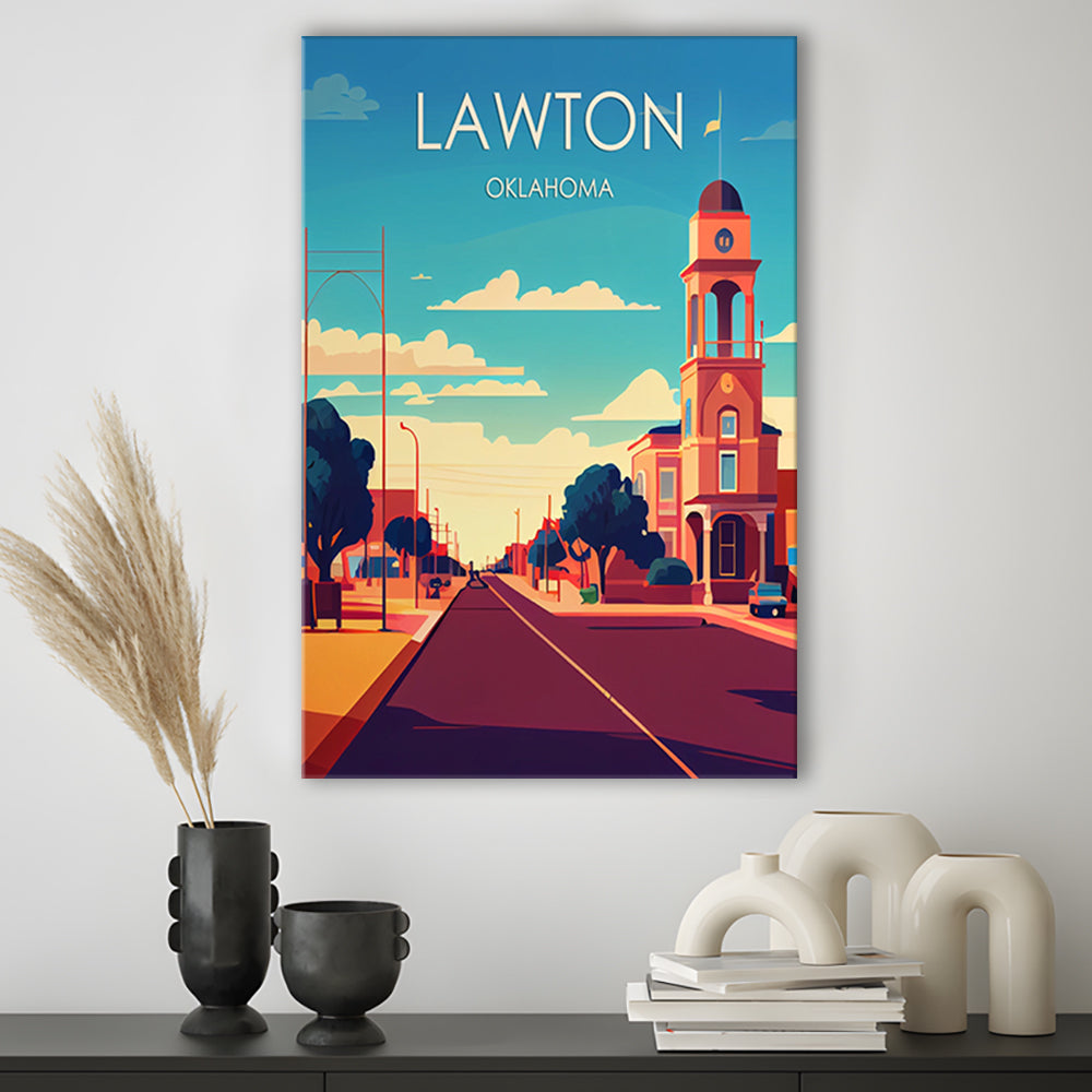 Lawton Oklahoma Retro Art Print, Lawton City Wall Art, Canvas Print, Painting Canvas, Living Room Decor