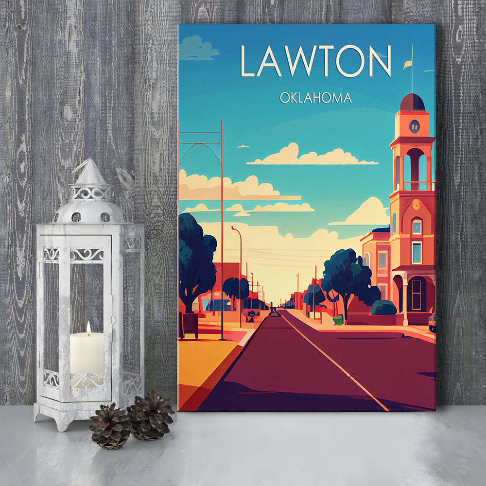 Lawton Oklahoma Retro Art Print, Lawton City Wall Art, Canvas Print, Painting Canvas, Living Room Decor