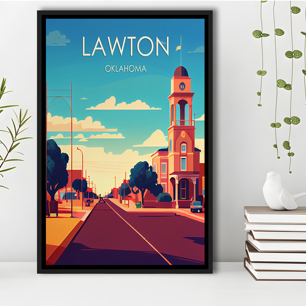 Lawton Oklahoma Retro Art Print, Lawton City Wall Art, Floating Framed Canvas Print, Framed Picture, Painting Canvas