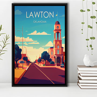 Lawton Oklahoma Retro Art Print, Lawton City Wall Art, Floating Framed Canvas Print, Framed Picture, Painting Canvas